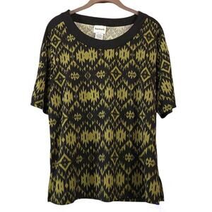 BonWorth Green Black Tshirt Size Xs Petite Blouse Silky Womens
